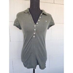 American Eagle Outfitters Women's Size Medium Olive Green Collared Polo Y2K Top